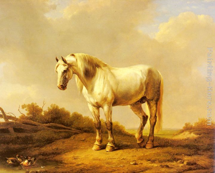 Eugene Verboeckhoven A White Stallion In A Landscape